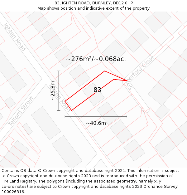83, IGHTEN ROAD, BURNLEY, BB12 0HP: Plot and title map