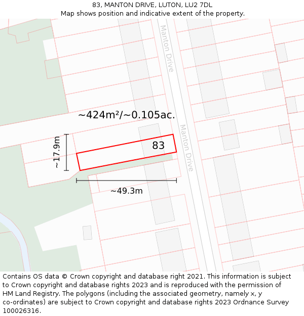 83, MANTON DRIVE, LUTON, LU2 7DL: Plot and title map