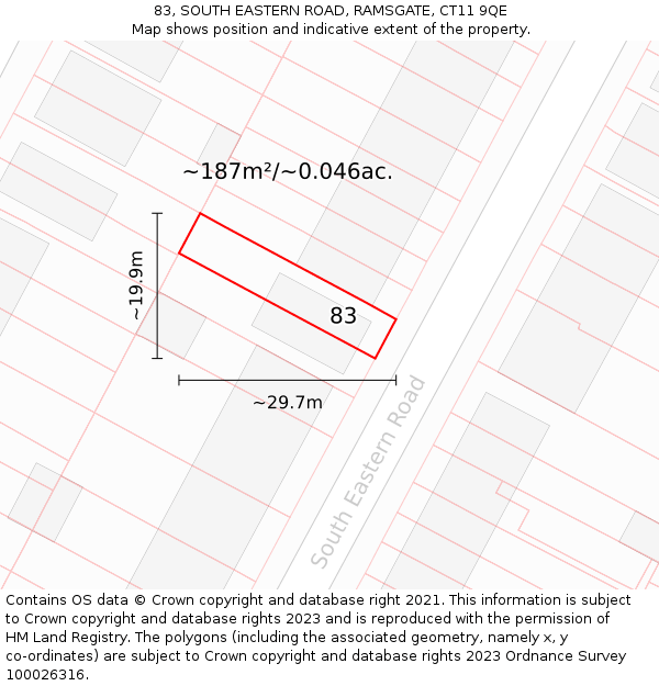 83, SOUTH EASTERN ROAD, RAMSGATE, CT11 9QE: Plot and title map