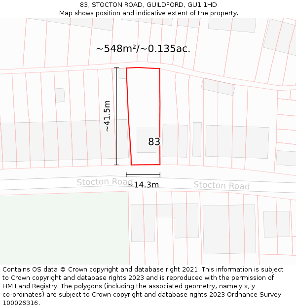 83, STOCTON ROAD, GUILDFORD, GU1 1HD: Plot and title map