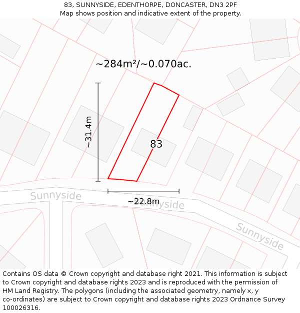 83, SUNNYSIDE, EDENTHORPE, DONCASTER, DN3 2PF: Plot and title map