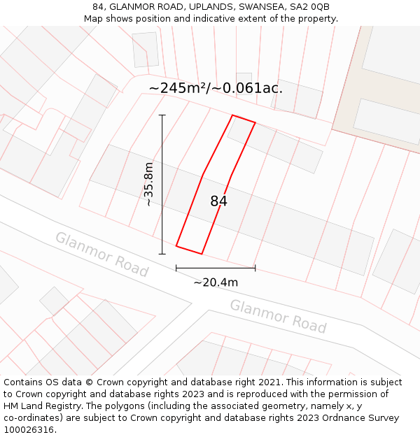 84, GLANMOR ROAD, UPLANDS, SWANSEA, SA2 0QB: Plot and title map