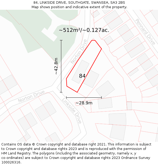 84, LINKSIDE DRIVE, SOUTHGATE, SWANSEA, SA3 2BS: Plot and title map