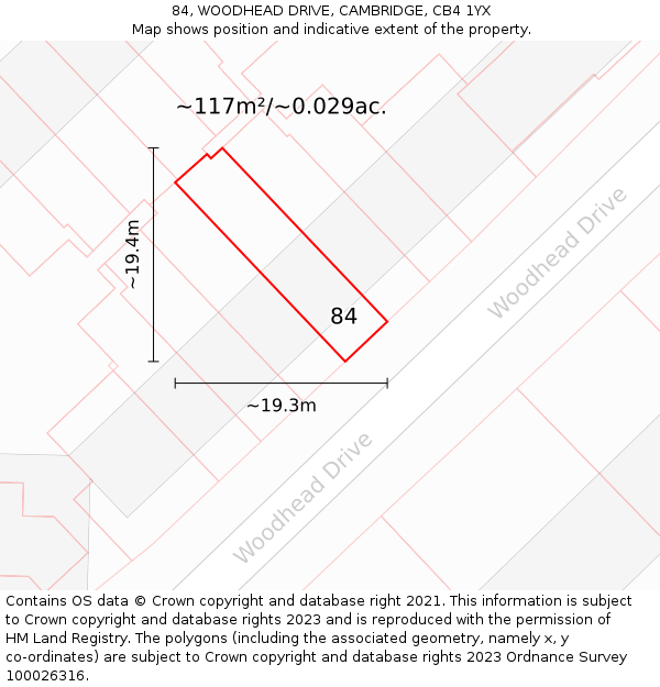 84, WOODHEAD DRIVE, CAMBRIDGE, CB4 1YX: Plot and title map