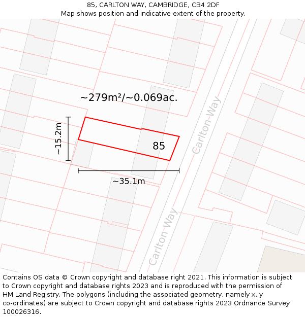 85, CARLTON WAY, CAMBRIDGE, CB4 2DF: Plot and title map