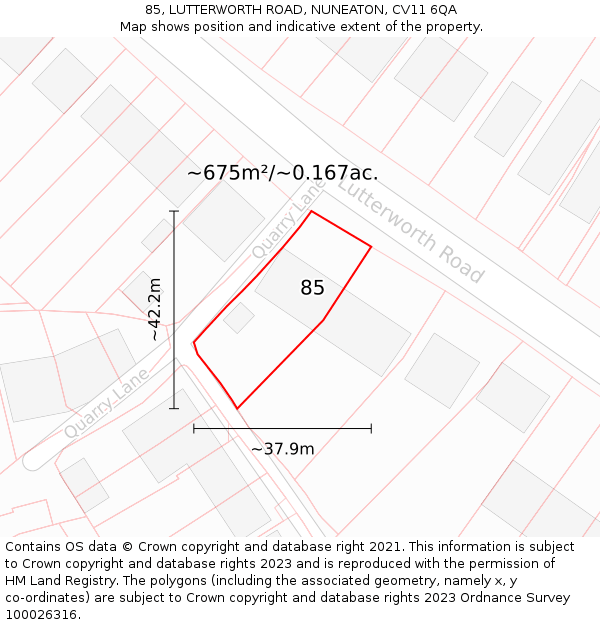 85, LUTTERWORTH ROAD, NUNEATON, CV11 6QA: Plot and title map