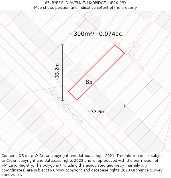 85, RYEFIELD AVENUE, UXBRIDGE, UB10 9BY: Plot and title map