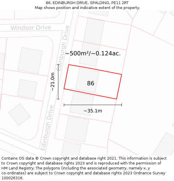 86, EDINBURGH DRIVE, SPALDING, PE11 2RT: Plot and title map