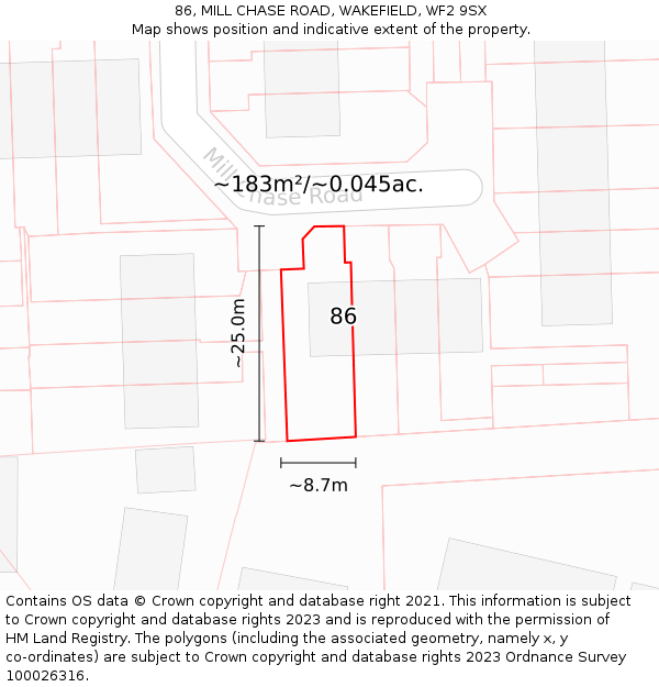 86, MILL CHASE ROAD, WAKEFIELD, WF2 9SX: Plot and title map