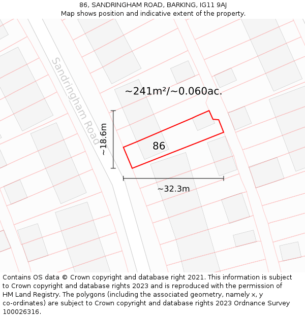 86, SANDRINGHAM ROAD, BARKING, IG11 9AJ: Plot and title map