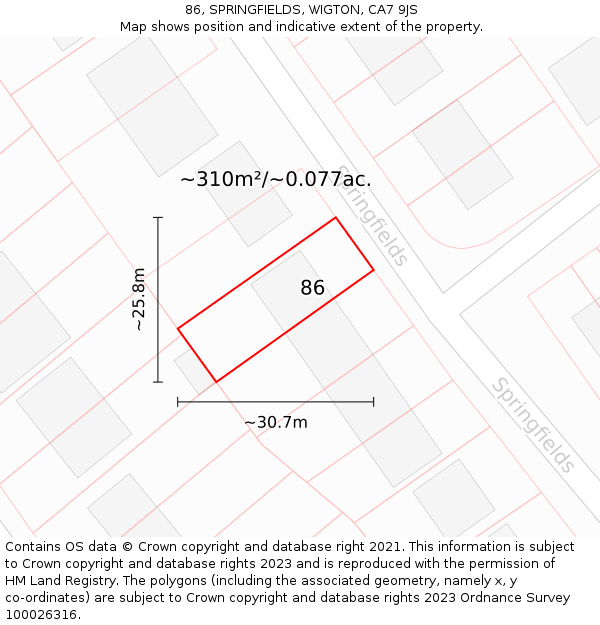 86, SPRINGFIELDS, WIGTON, CA7 9JS: Plot and title map