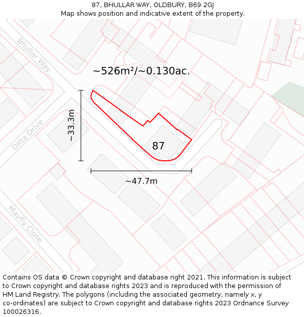 87, BHULLAR WAY, OLDBURY, B69 2GJ: Plot and title map