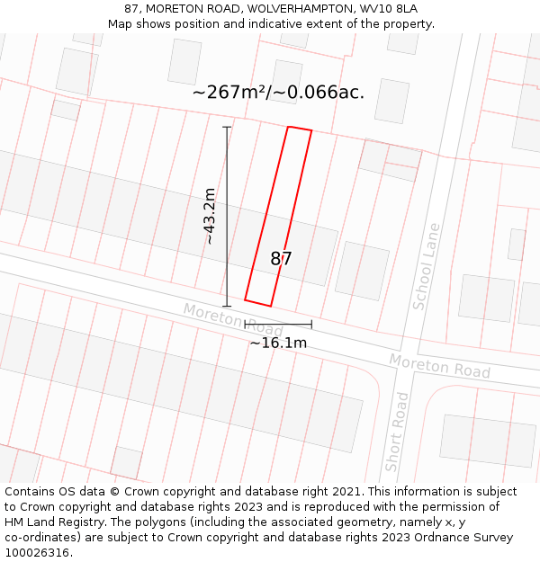 87, MORETON ROAD, WOLVERHAMPTON, WV10 8LA: Plot and title map