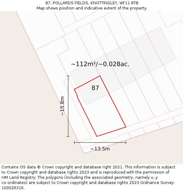 87, POLLARDS FIELDS, KNOTTINGLEY, WF11 8TB: Plot and title map