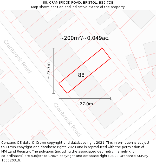 88, CRANBROOK ROAD, BRISTOL, BS6 7DB: Plot and title map