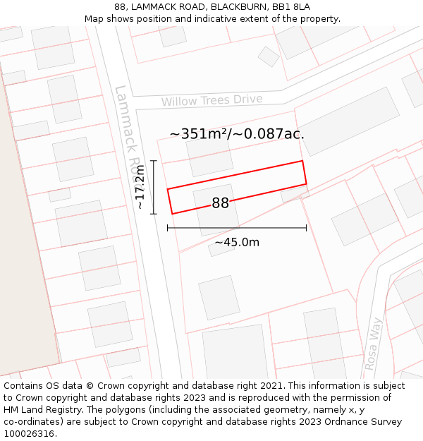 88, LAMMACK ROAD, BLACKBURN, BB1 8LA: Plot and title map