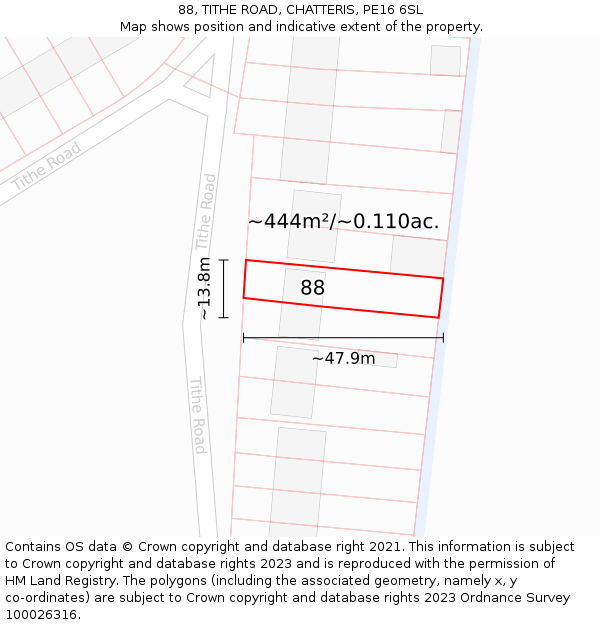 88, TITHE ROAD, CHATTERIS, PE16 6SL: Plot and title map