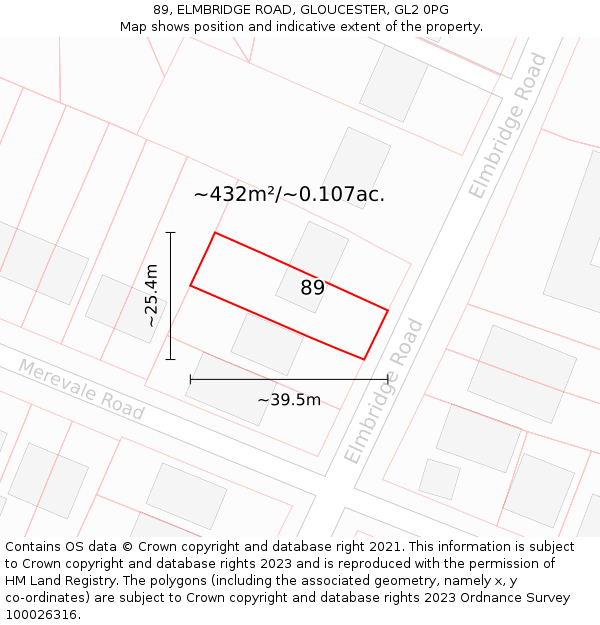 89, ELMBRIDGE ROAD, GLOUCESTER, GL2 0PG: Plot and title map