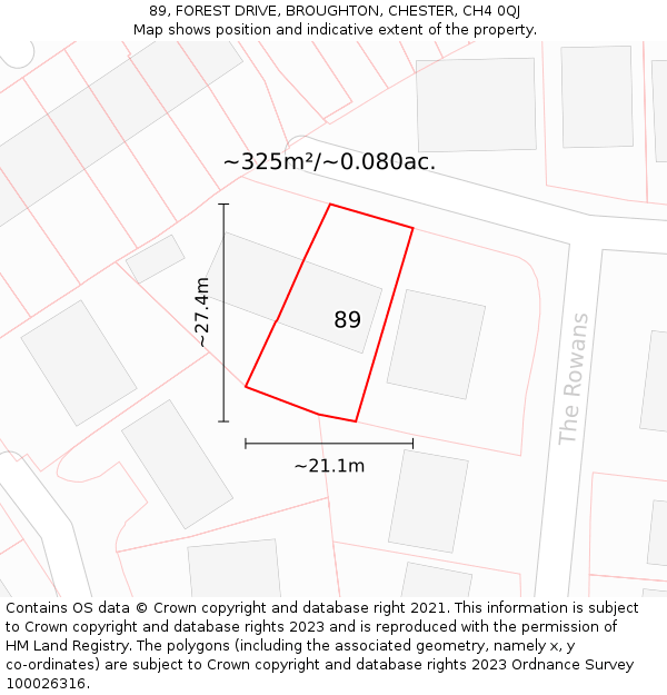 89, FOREST DRIVE, BROUGHTON, CHESTER, CH4 0QJ: Plot and title map