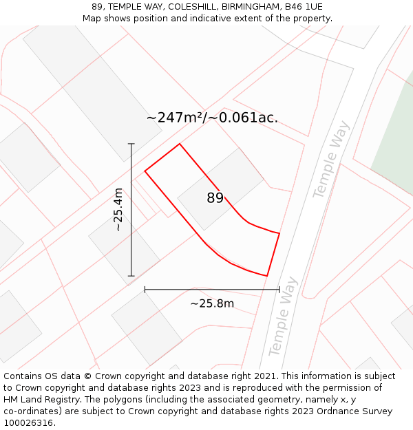 89, TEMPLE WAY, COLESHILL, BIRMINGHAM, B46 1UE: Plot and title map