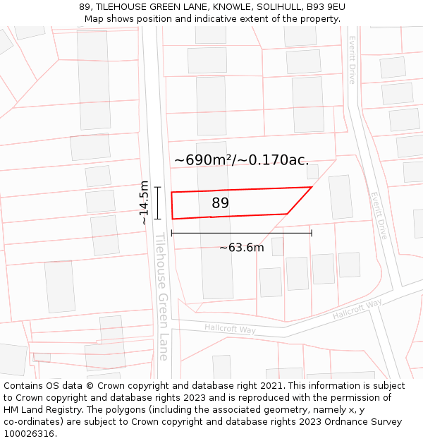 89, TILEHOUSE GREEN LANE, KNOWLE, SOLIHULL, B93 9EU: Plot and title map