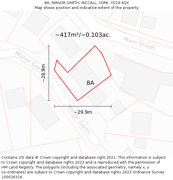 8A, MANOR GARTH, RICCALL, YORK, YO19 6QX: Plot and title map