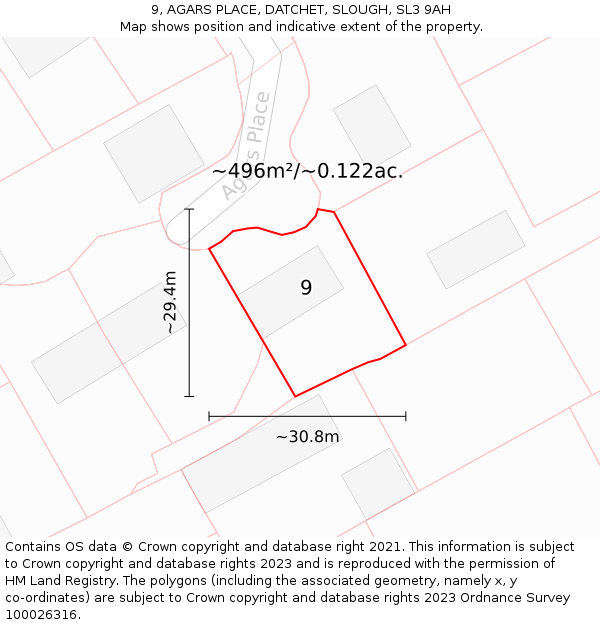9, AGARS PLACE, DATCHET, SLOUGH, SL3 9AH: Plot and title map