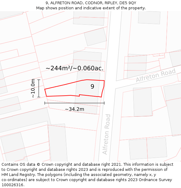 9, ALFRETON ROAD, CODNOR, RIPLEY, DE5 9QY: Plot and title map