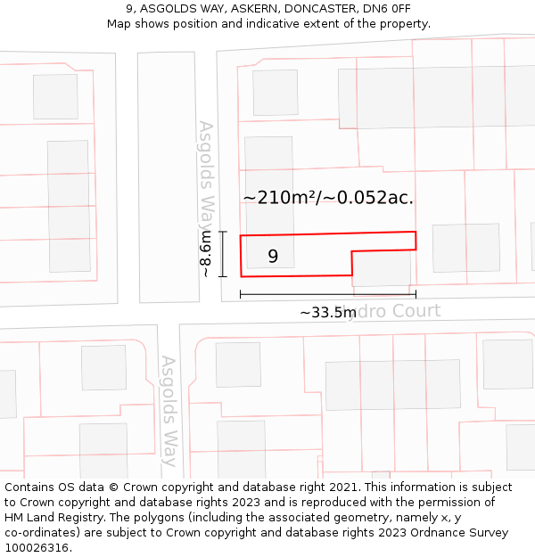 9, ASGOLDS WAY, ASKERN, DONCASTER, DN6 0FF: Plot and title map