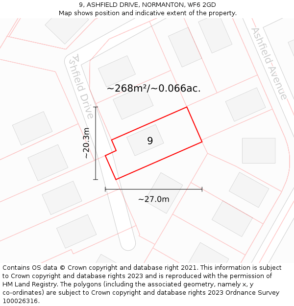 9, ASHFIELD DRIVE, NORMANTON, WF6 2GD: Plot and title map