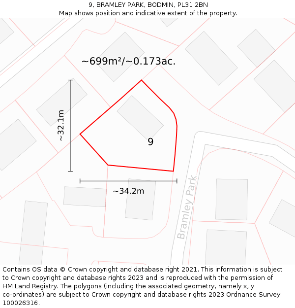 9, BRAMLEY PARK, BODMIN, PL31 2BN: Plot and title map