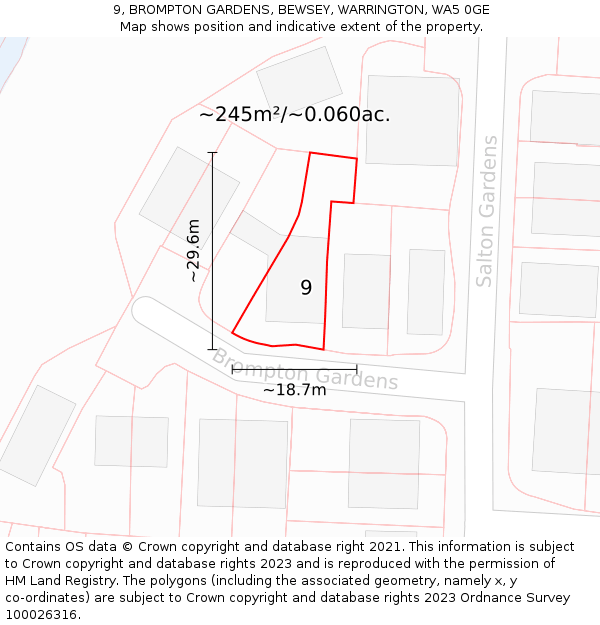 9, BROMPTON GARDENS, BEWSEY, WARRINGTON, WA5 0GE: Plot and title map