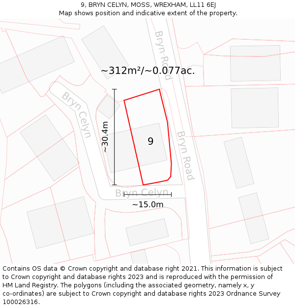 9, BRYN CELYN, MOSS, WREXHAM, LL11 6EJ: Plot and title map