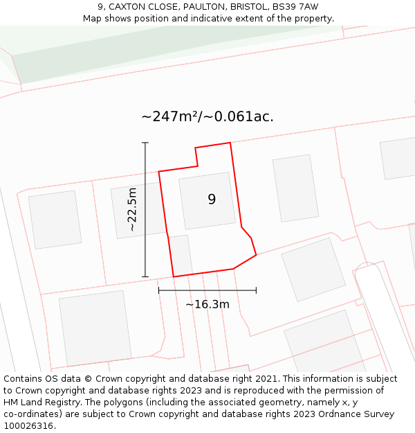 9, CAXTON CLOSE, PAULTON, BRISTOL, BS39 7AW: Plot and title map