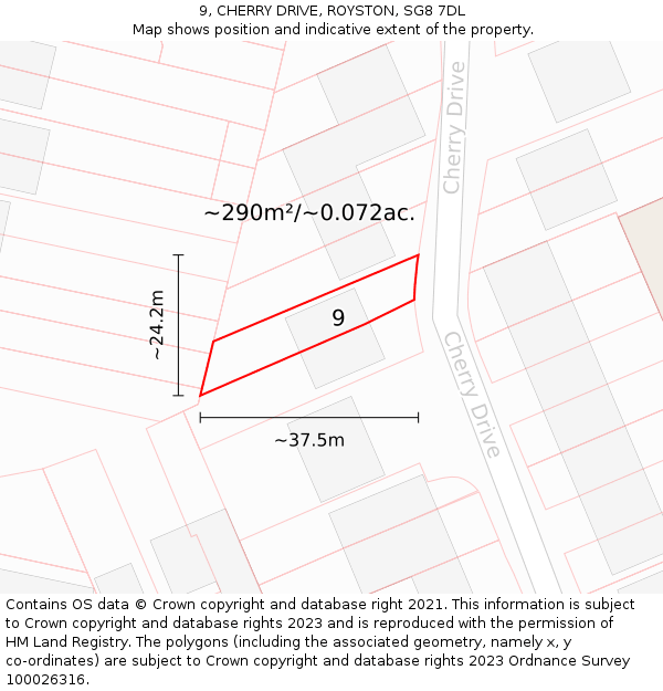9, CHERRY DRIVE, ROYSTON, SG8 7DL: Plot and title map
