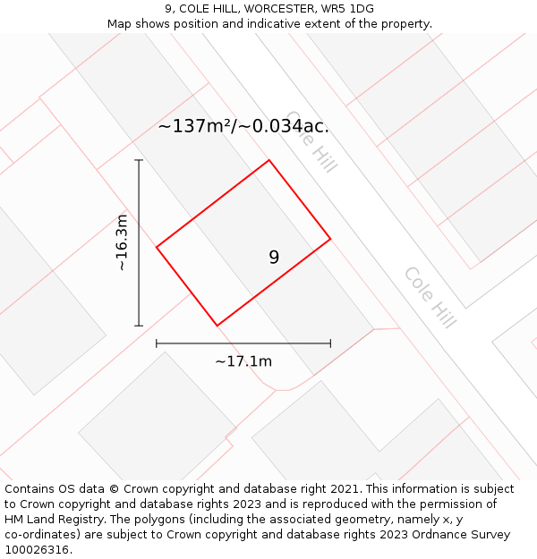 9, COLE HILL, WORCESTER, WR5 1DG: Plot and title map