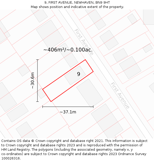 9, FIRST AVENUE, NEWHAVEN, BN9 9HT: Plot and title map