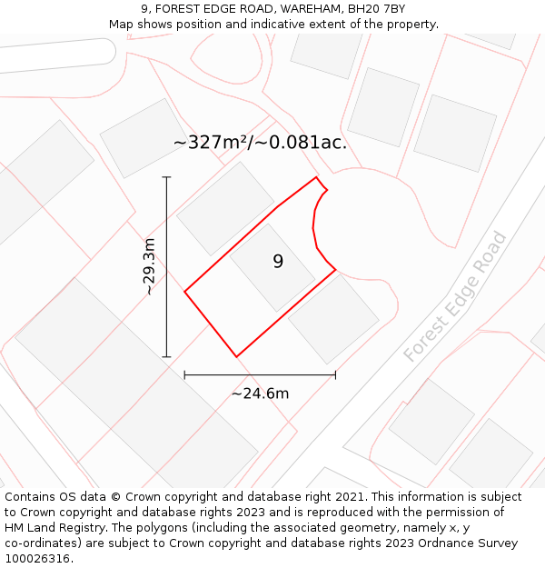 9, FOREST EDGE ROAD, WAREHAM, BH20 7BY: Plot and title map