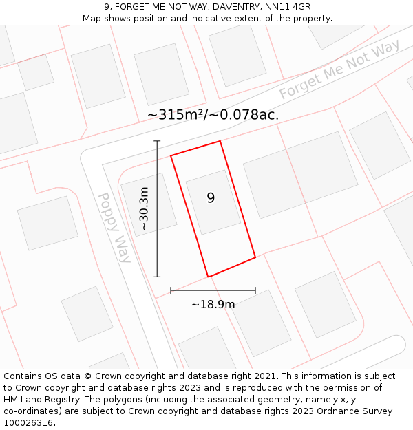9, FORGET ME NOT WAY, DAVENTRY, NN11 4GR: Plot and title map