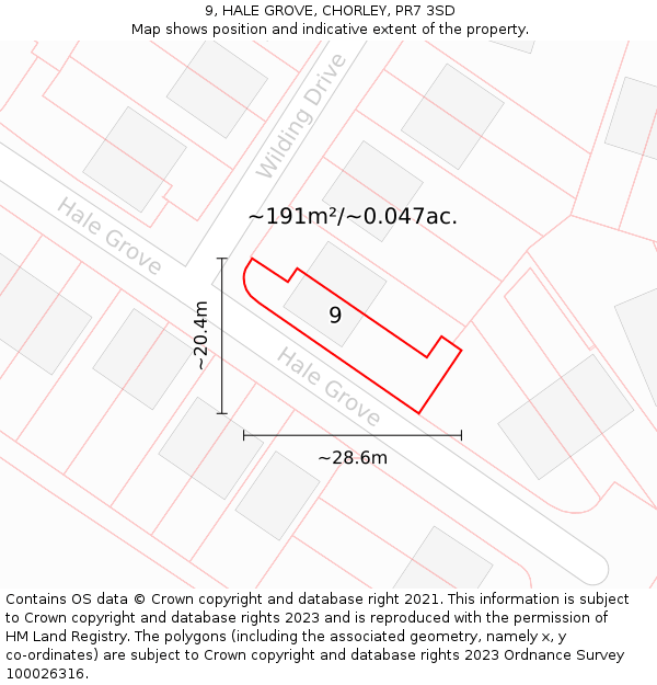 9, HALE GROVE, CHORLEY, PR7 3SD: Plot and title map