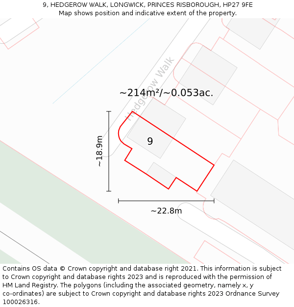 9, HEDGEROW WALK, LONGWICK, PRINCES RISBOROUGH, HP27 9FE: Plot and title map