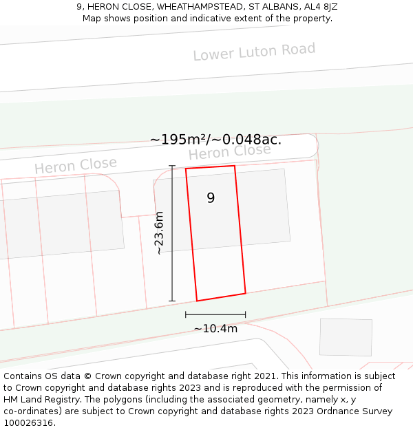 9, HERON CLOSE, WHEATHAMPSTEAD, ST ALBANS, AL4 8JZ: Plot and title map