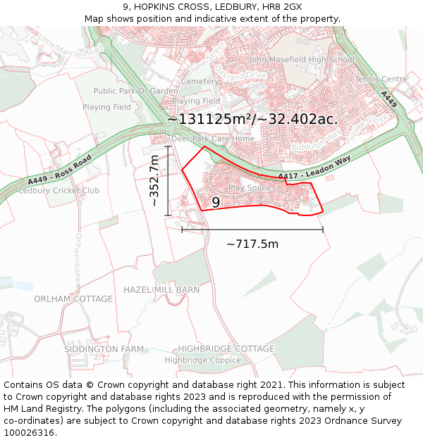 9, HOPKINS CROSS, LEDBURY, HR8 2GX: Plot and title map