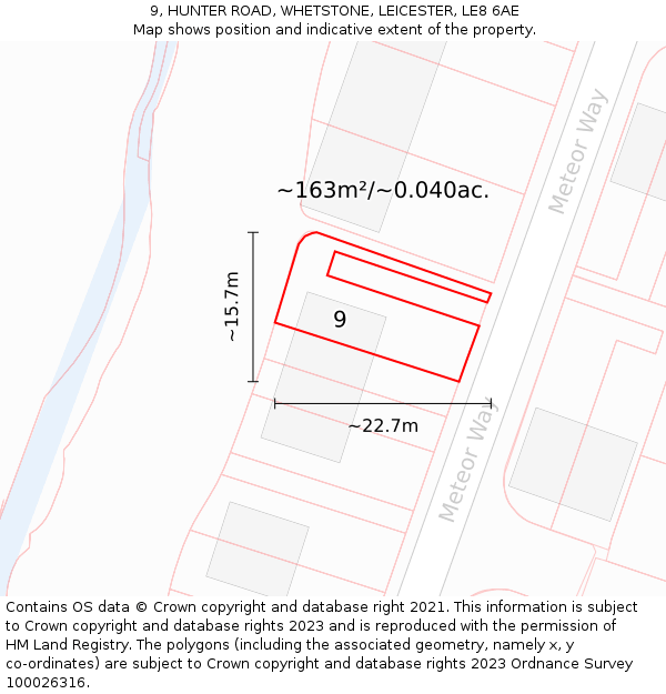 9, HUNTER ROAD, WHETSTONE, LEICESTER, LE8 6AE: Plot and title map