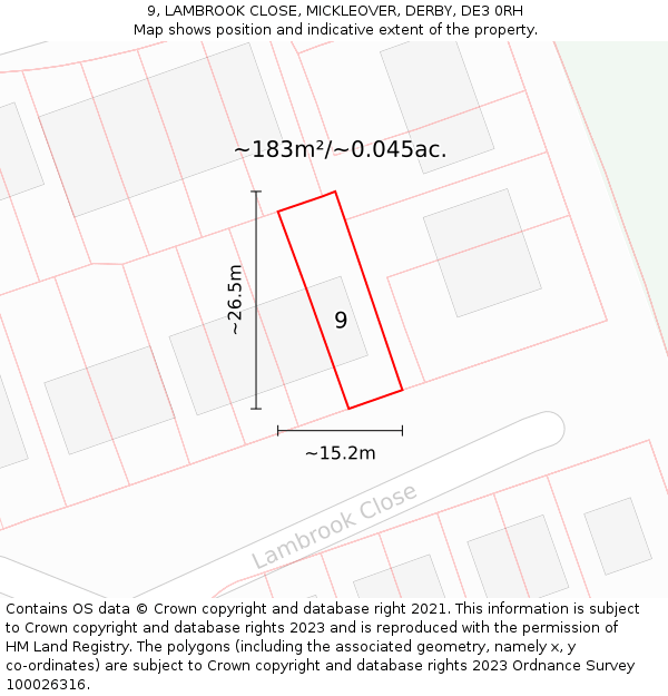 9, LAMBROOK CLOSE, MICKLEOVER, DERBY, DE3 0RH: Plot and title map