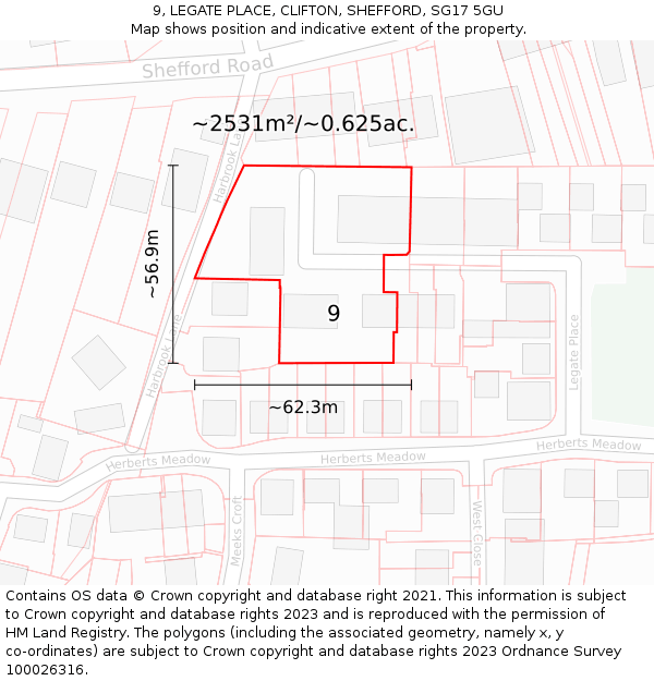 9, LEGATE PLACE, CLIFTON, SHEFFORD, SG17 5GU: Plot and title map
