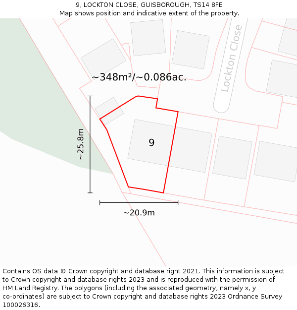 9, LOCKTON CLOSE, GUISBOROUGH, TS14 8FE: Plot and title map