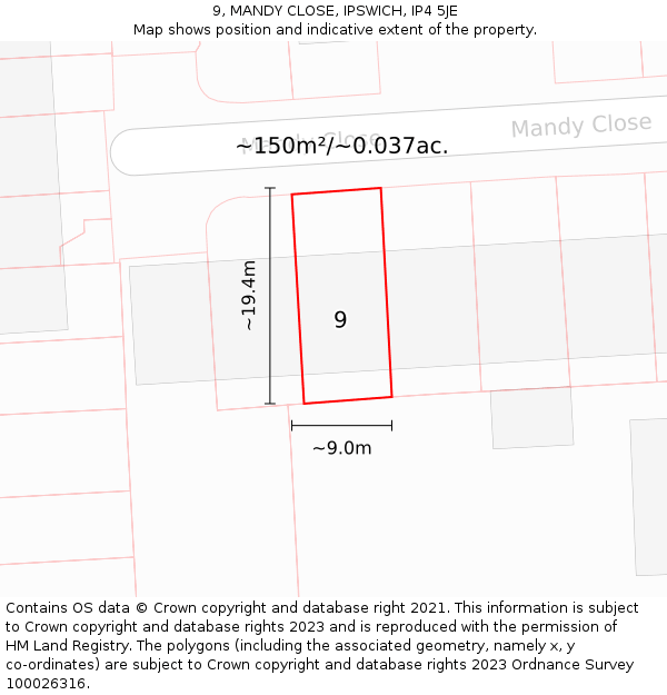 9, MANDY CLOSE, IPSWICH, IP4 5JE: Plot and title map