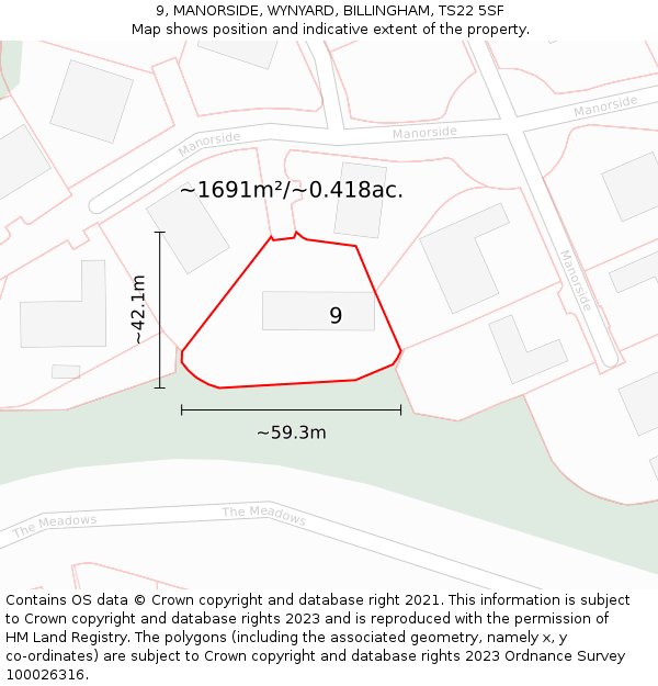 9, MANORSIDE, WYNYARD, BILLINGHAM, TS22 5SF: Plot and title map
