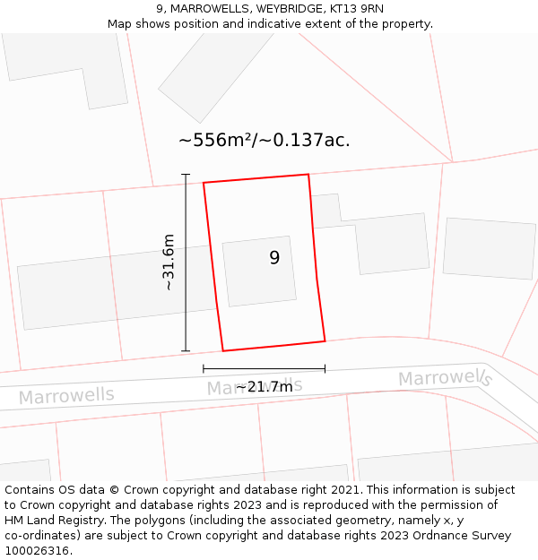 9, MARROWELLS, WEYBRIDGE, KT13 9RN: Plot and title map